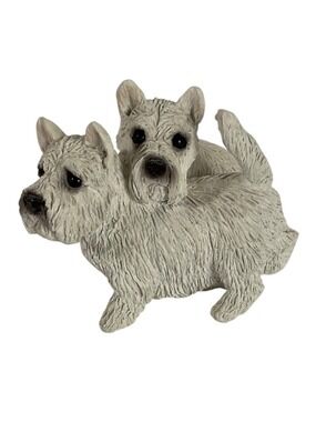 Vintage 1987 Stone Critters West Highland Terrier Figurine Pair White Westies
